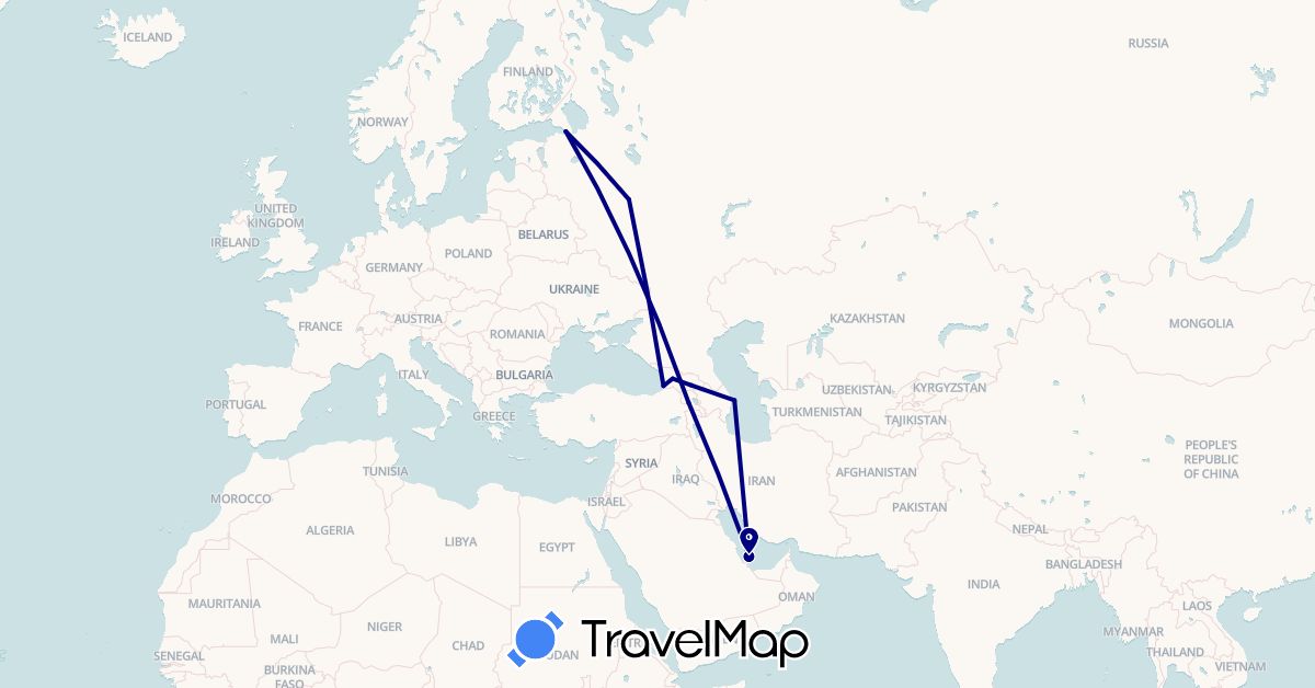 TravelMap itinerary: driving in Armenia, Azerbaijan, Georgia, Qatar, Russia (Asia, Europe)